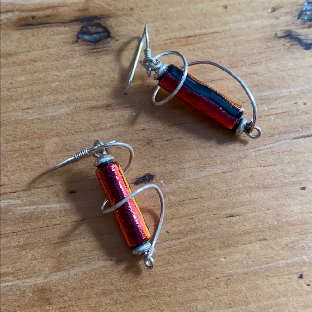 Handmade sterling silver iridescent red earrings